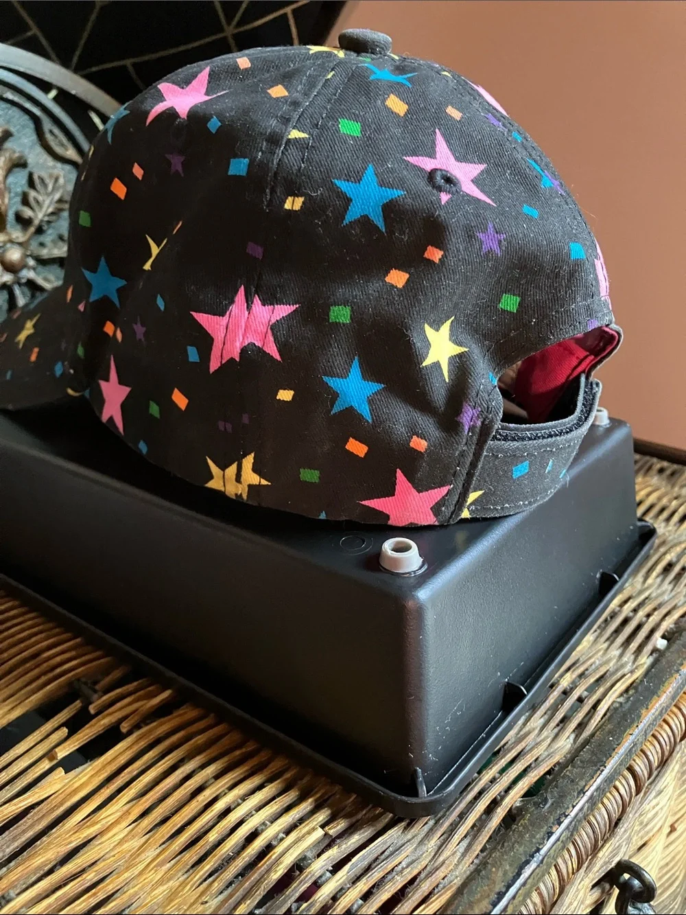 Kids Black Cap with Multicolor Stars & Pink-Blue Logo & FREE lip balm & bracelet